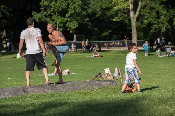 NEW YORK - USA - 14 JUNE 2015 people in central park on sunny sunday — Stock Photo, Image