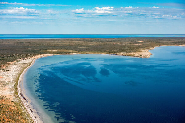 blue ocean aerial view in shark bay Australia