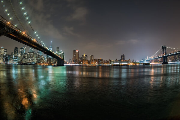 New york manhattan bridge night view from brooklyn dumbo