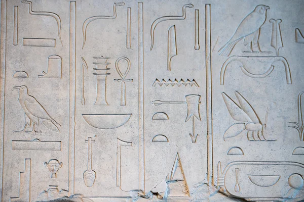 Ancient hieroglyphs on stone detail — Stockfoto