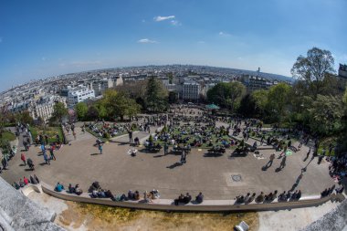 PARIS, FRANCE - MAY 1 2016 - Montmartre stairway crowded of people for sunday sunny day