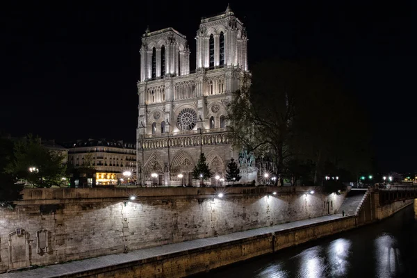 Нотр-Дам Парижа Ночная точка зрения — стоковое фото