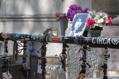 PARIS, FRANCE - MAY 2, 2016: Jim Morrison grave in Pere-Lachaise cemetery