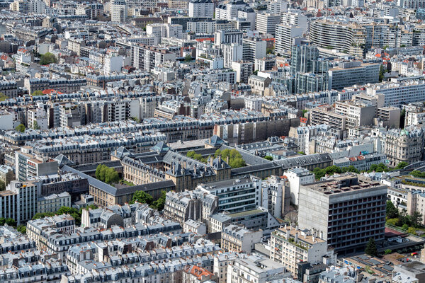 Paris sunny blue sky aerial view landscape