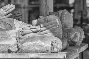 PARIS, FRANCE - MAY 2, 2016:  Abelard and Heloise tomb in Paris in the historic Pere Lachaise Cemetery.