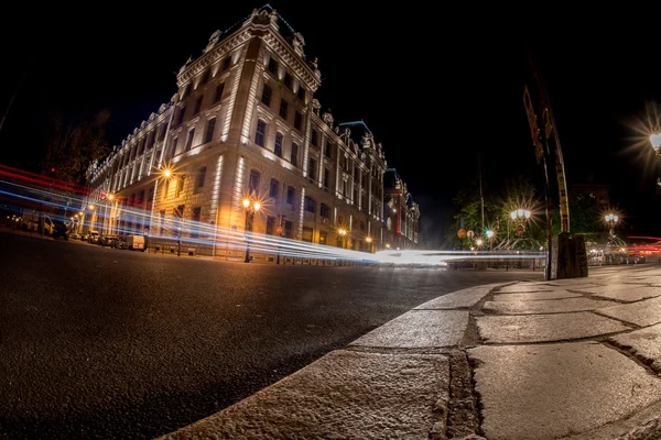 Car light tracks at Paris at night — Stock Photo, Image