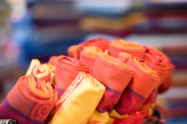 Different colors silk fabric tissue close up — Stock Photo, Image