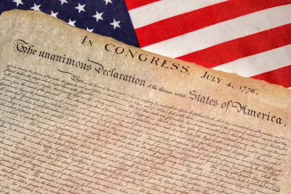 Declaration of independence 4th july 1776 on usa flag — Stock Photo, Image