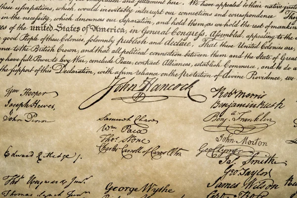 Självständighetsförklaringen 4: e juli 1776 på nära håll — Stockfoto