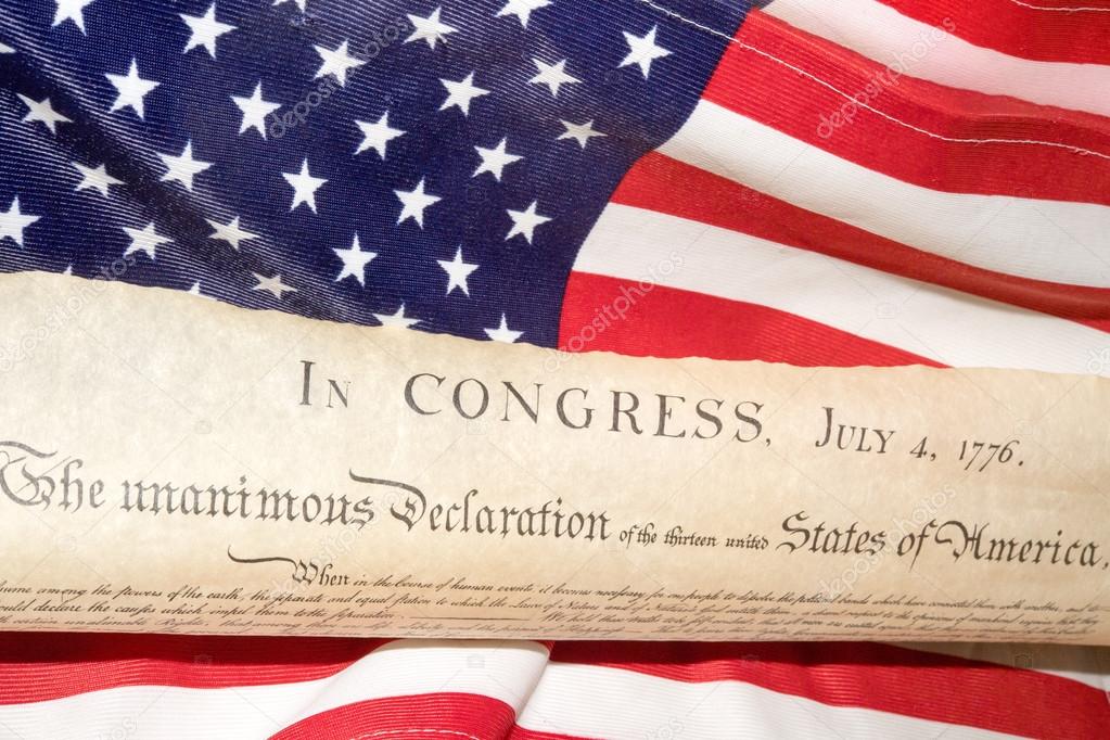 Declaration Of Independence 4th July 1776 On Usa Flag Stock