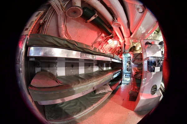 BALTIMORE, USA - JUNE 21 2016 - inside TORSK ii world war submarine view detail close up — Stock Photo, Image