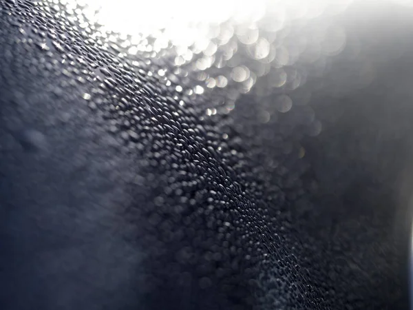 Gotas Água Orvalho Detalhes Superfície Metálica Azul — Fotografia de Stock