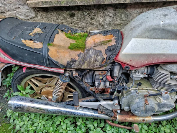 Abandoned Motorbike Moss Saddle — Stock Photo, Image