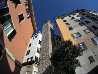 Genoa Embriaci Kulesi Eski kasaba ortaçağ manzarası