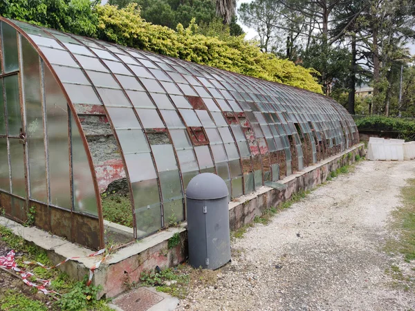 Old Abandoned Greenhouse Broken Glass Windows — Stock Photo, Image