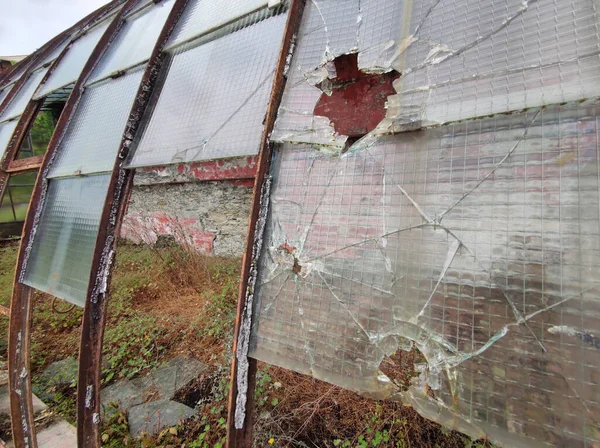 Real Gun Bullet Broken Window Glass — Stock Photo, Image