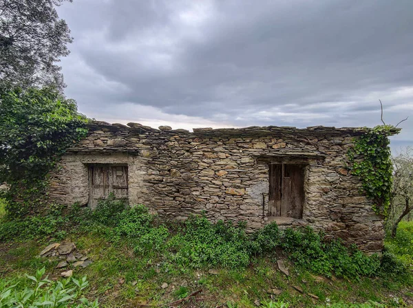 Ancienne Maison Pierre Sur Colline Mer Ligurie Italie — Photo