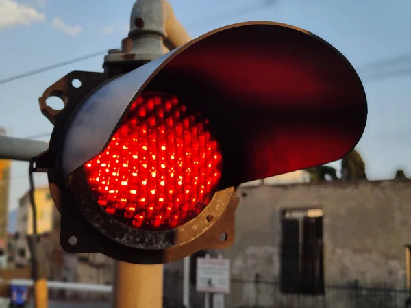 Rail Crossing Level Machine Red Light Detail — Stock Photo, Image