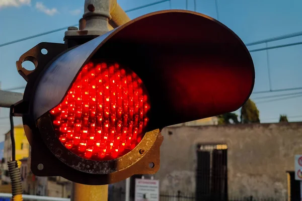 Rail Crossing Level Machine Red Light Detail — Stock Photo, Image