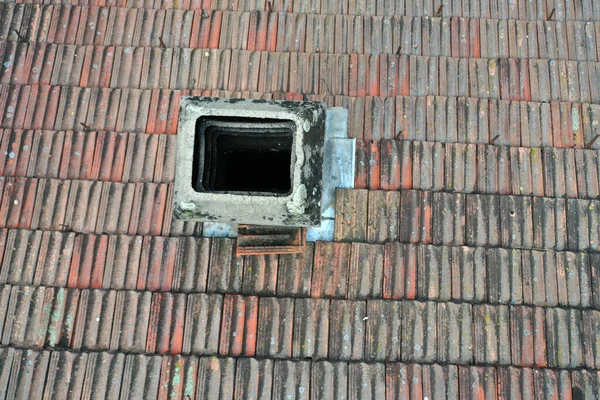 Italiy Tile Roof Chimney Detail Aerial Drone View — Stock Photo, Image