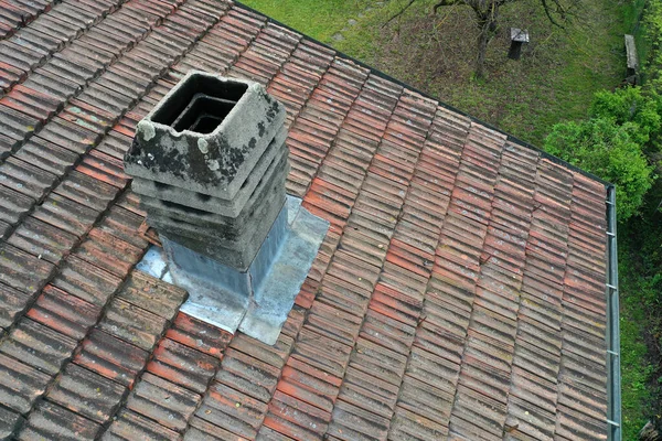 Italia Azulejo Techo Chimenea Detalle Aéreo Avión Tripulado Vista —  Fotos de Stock