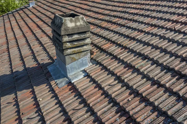 Italiy Tile Roof Chimney Detail Aerial Drone View — Stock Photo, Image