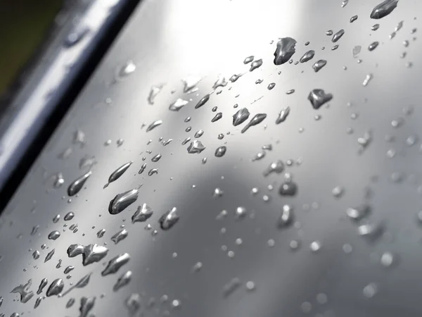 Rain Water Drops Blue Metallic Surface Detail — Stock Photo, Image