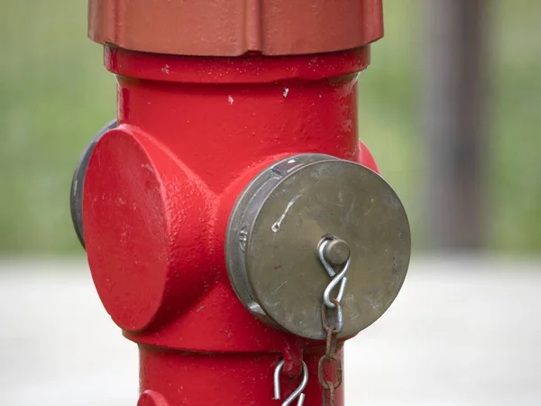 Červený Hydrant Izolované Pozadí Trávy Detail — Stock fotografie