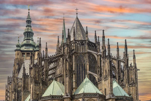 Prague Dome Caste Saint Vitus Church Panorama Sunset View — Stock Photo, Image