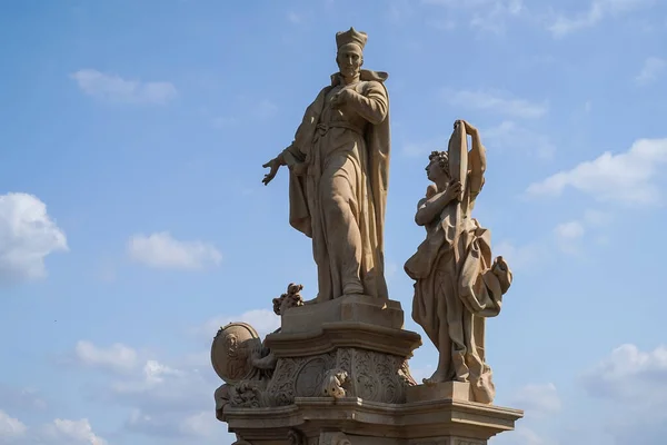 Prag Charles Bro Staty Detalj Panorama — Stockfoto