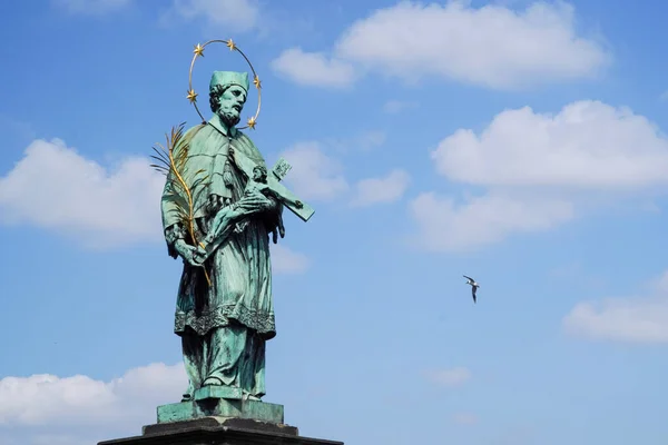 Prag Charles Bro Staty Detalj Panorama — Stockfoto