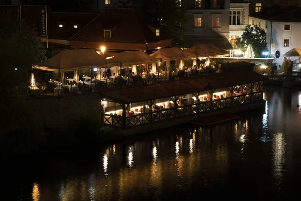 River Restaurant Prague View Cityscape River Night Landscape — Stock Photo, Image