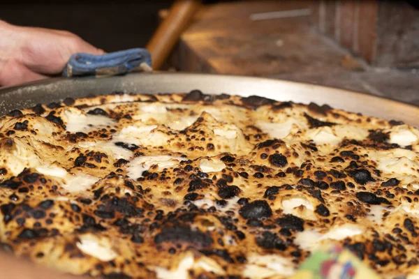 Ligurien Recco Focaccia Käse Italienische Traditionelle Fladenbrot Holzofen Gebacken — Stockfoto