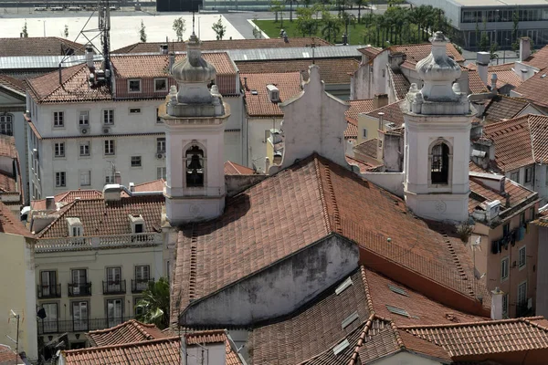 Tak Och Skorsten Detalj Lissabon Antenn Utsikt Panorama Landskap Stadsbild — Stockfoto