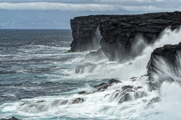 Pico Ostrov Azores Lávové Útesy Panorama — Stock fotografie