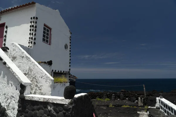 Lajido Dorf Pico Island Azoren Schwarze Lava Häuser Rote Fenster — Stockfoto