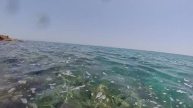 Sicilya Akdeniz suları altında şnorkelle yüzmek.