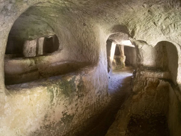 Palazzolo Acreide Latomie Pierre Carrières Anciennes Tombes Romaines Sicile Italie — Photo