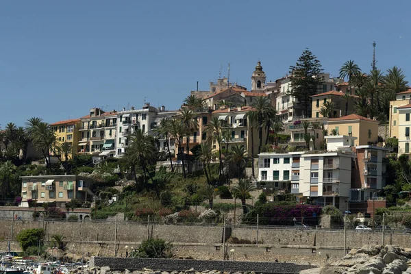 Bordighera Vista Aldeia Partir Panorama Mar — Fotografia de Stock