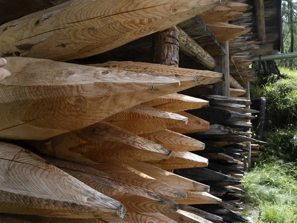 Wskazany Wzór Drewna Wewnątrz Chaty — Zdjęcie stockowe