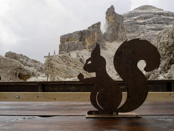 Squirrel Silhouette Tofane Dolomites Mountains Panorama Landscape — Stock Photo, Image