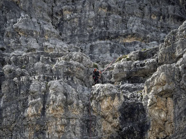 Escalada Sob Chuva Três Picos Lavaredo Dolomites Montanhas Panorama — Fotografia de Stock