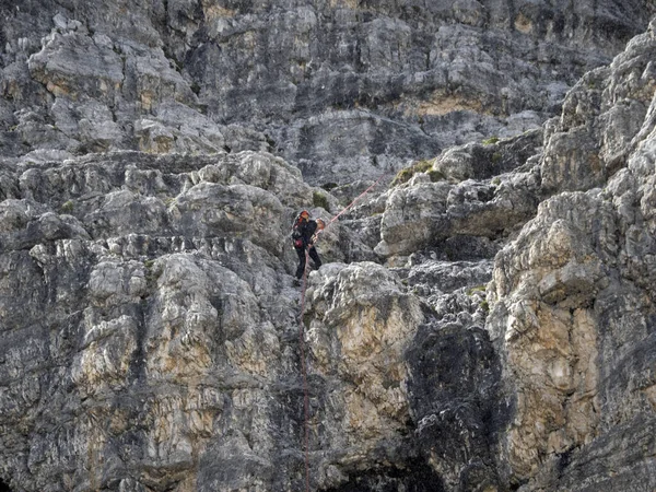 Arrampicata Sotto Pioggia Tre Cime Delle Dolomiti Lavaredo Panorama Sulle — Foto Stock