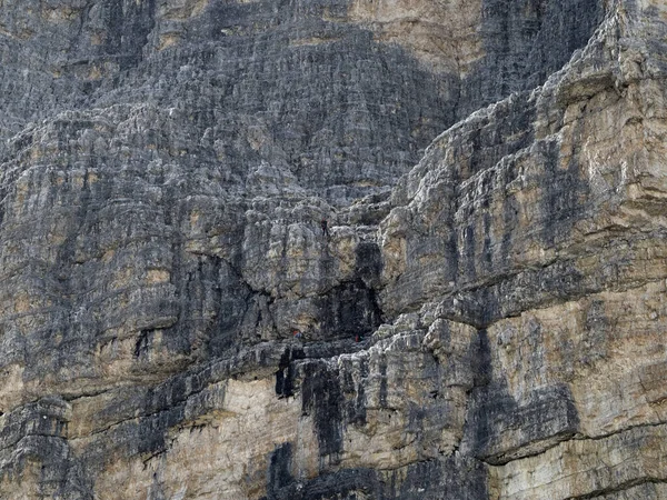 Klimmen Onder Regen Drie Toppen Van Lavaredo Dolomieten Bergen Panorama — Stockfoto