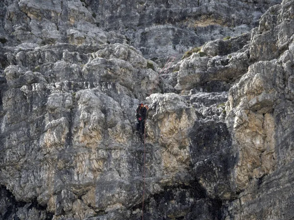 Escalada Sob Chuva Três Picos Lavaredo Dolomites Montanhas Panorama — Fotografia de Stock