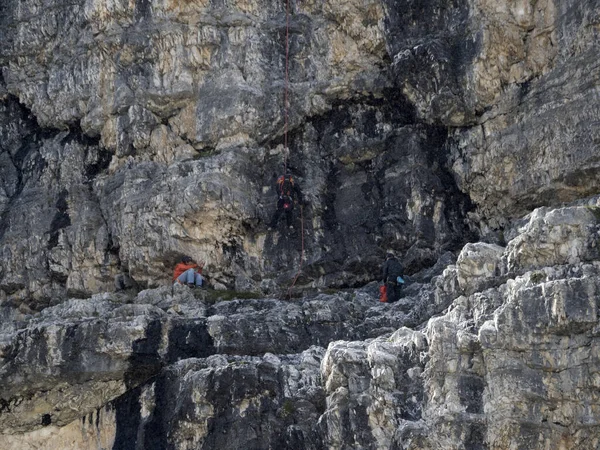 Arrampicata Sotto Pioggia Tre Cime Delle Dolomiti Lavaredo Panorama Sulle — Foto Stock