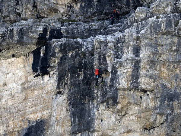 Escalada Três Picos Montanhas Lavaredo Dolomites Panorama Paisagem Verão — Fotografia de Stock