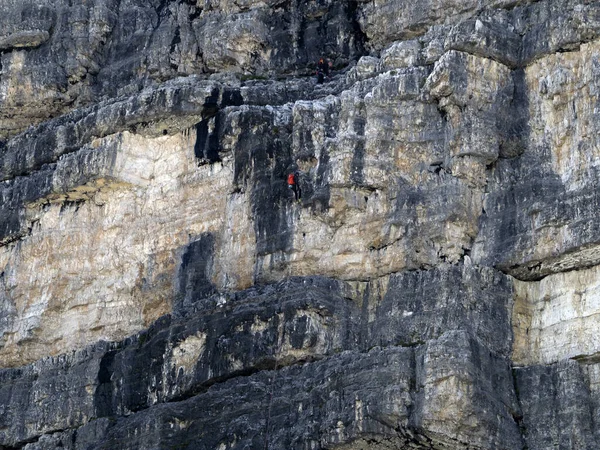 Escalada Três Picos Montanhas Lavaredo Dolomites Panorama Paisagem Verão — Fotografia de Stock