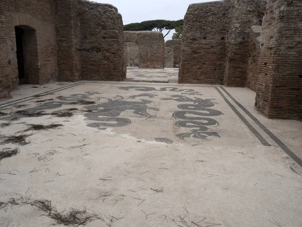 Banho Complexo Mosaico Velho Antigo Óstios Ruínas Sítio Arqueológico — Fotografia de Stock