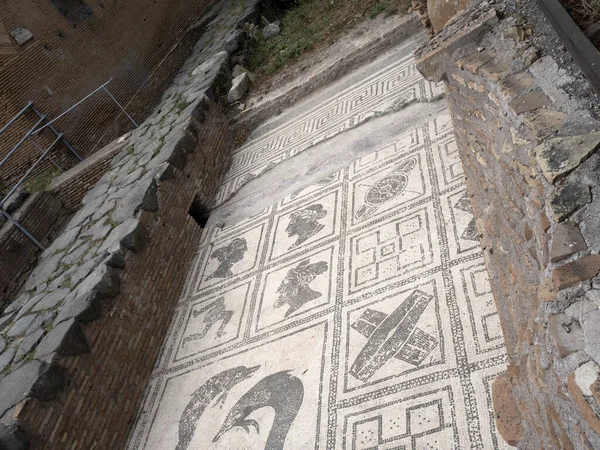 Bad Complex Mozaïek Oude Oude Ostia Archeologische Site Ruïnes — Stockfoto